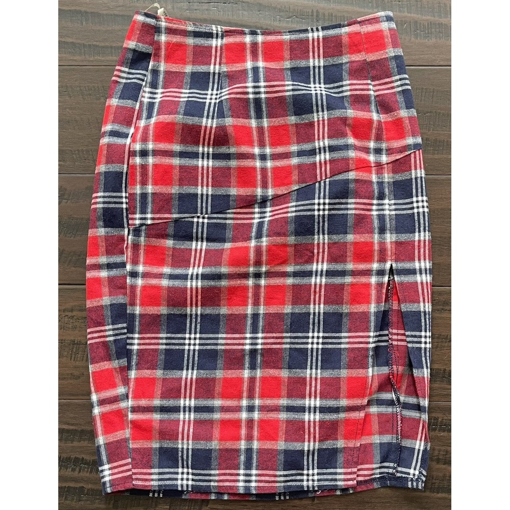 Rehab Plaid Tartan High Waisted Pencil Skirt XS Red Blue Sexy Schoolgirl Goth